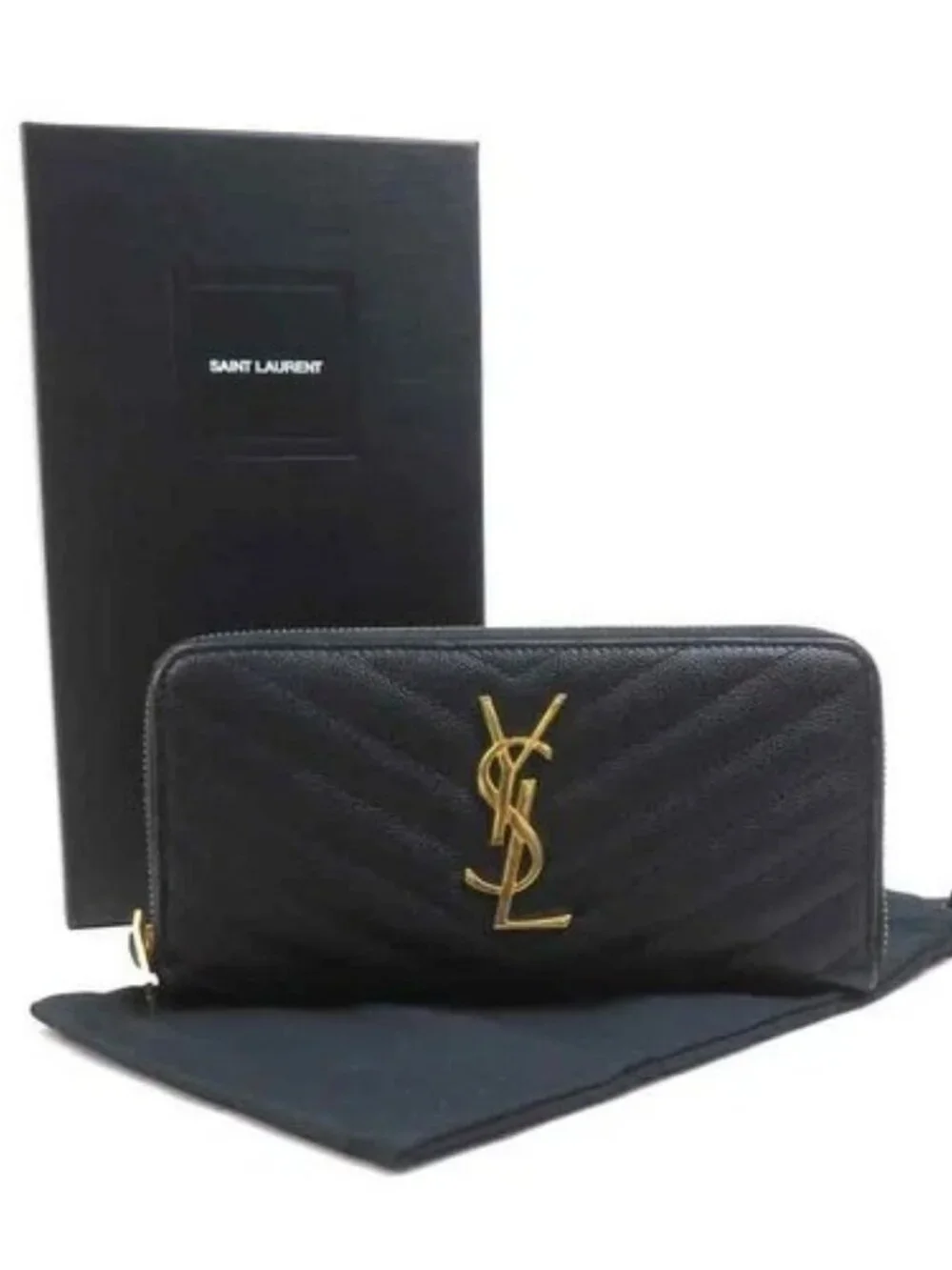Auth SAINT LAURENT Zip Around Long Wallet Black/Gold Leather/Metal - h31776g - Picture 15 of 15